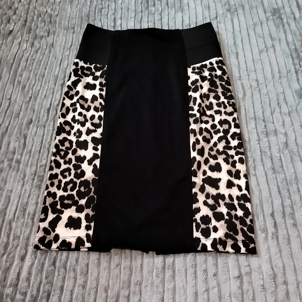 VTG Bongo Sz S Leopard Print Knit Sweater Pencil Body Con Skirt Knee Length Boho